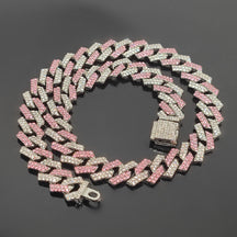Explosive 15mm Small Flip Hiphop Pink Blue Hip Hop Cuban Chain Quadrilateral Strip Prismatic Men's Necklace