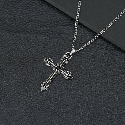 Hip Hop Necklace Jewelry Men's Popular Street Cross Personality Bouncing Alloy Pendant Sweater Chain Wholesale