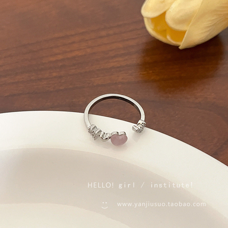Korean Light Luxury High-end Zircon Pearl Ring Women's Retro Niche Design Bow Ring Ring Open Jewelry