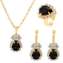 XP17 European and American Ins Water Drop Jewelry Set, Personalized Fashion Color Rhinestone Necklace, Earrings, Ring Set New