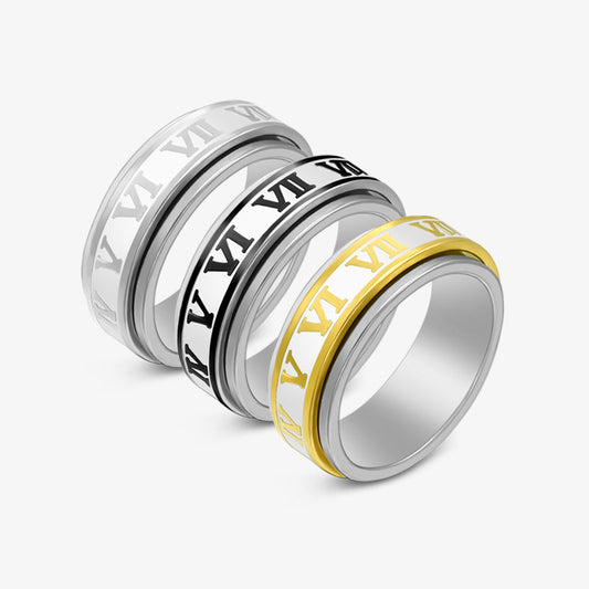 Hot Sale Rotatable Stainless Steel Ring Corrosive Roman Numeral Personalized Titanium Steel Ring Personalized Jewelry