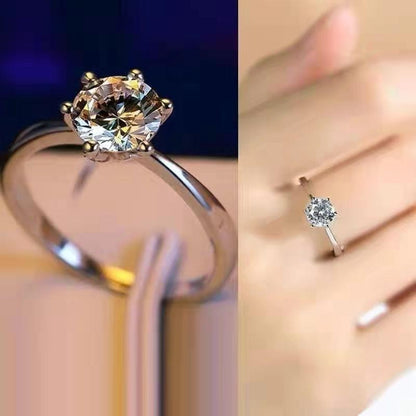 Korean Version of The Explosion, Six-claw 1-carat Simulated Diamond Ring, Open Ring, Female Wedding Proposal, Couple's Ring, Wedding Ring Wholesale