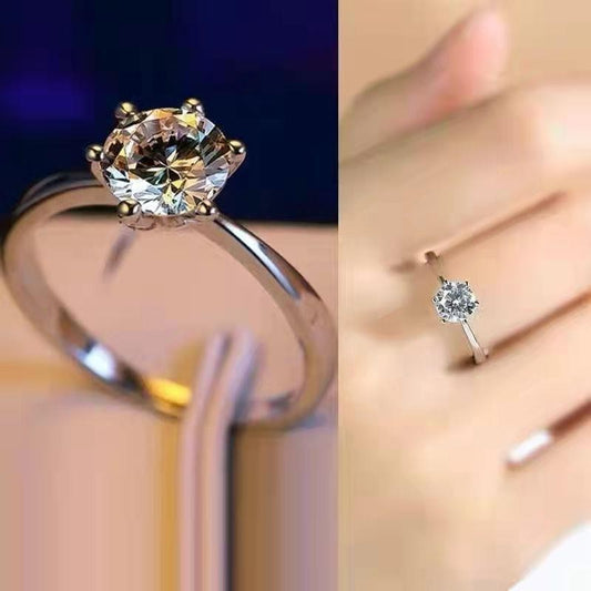 Korean Version of The Explosion, Six-claw 1-carat Simulated Diamond Ring, Open Ring, Female Wedding Proposal, Couple's Ring, Wedding Ring Wholesale