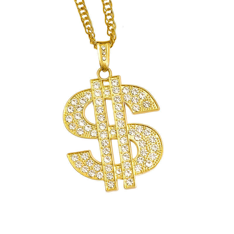 Wholesale Explosion Hip-hop Dollar Dollar Full Diamond Pendant Domineering Ring Necklace Pendant Jewelry