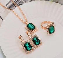 XP17 European and American Ins Water Drop Jewelry Set, Personalized Fashion Color Rhinestone Necklace, Earrings, Ring Set New