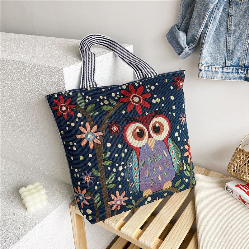 Foreign Trade Ethnic Style Retro Portable Canvas Bag Large Embroidery Shopping Fashion Shoulder Women's Bag New Matai Tote Bag
