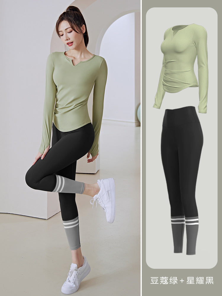 New Abdominal Tight and Hip Lift Nude Slim V-neck Long-sleeved Running Sports Fitness Yoga Suit