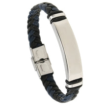 European and American Stainless Steel Simple Bracelet, Light Plate Lettering Leather Woven Bracelet, Men's Bracelet Factory Direct Sales