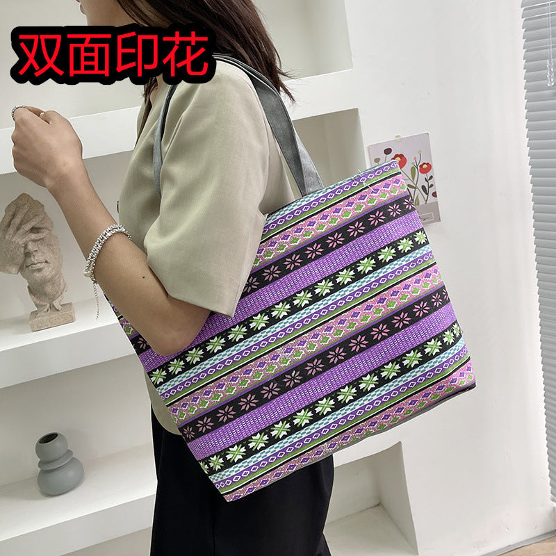 Foreign Trade New Canvas Bag Large-capacity Women's Bag Printed Handbag Ethnic Style Literary and Artistic Student Bag Shopping Bag