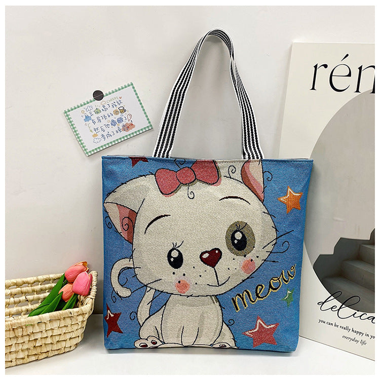 Foreign Trade Ethnic Style Retro Portable Canvas Bag Large Embroidery Shopping Fashion Shoulder Women's Bag New Matai Tote Bag