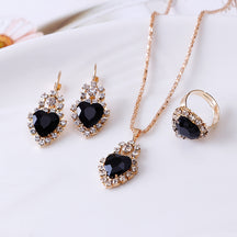 XP17 European and American Ins Water Drop Jewelry Set, Personalized Fashion Color Rhinestone Necklace, Earrings, Ring Set New