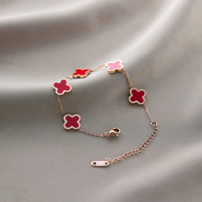 Warm Jian Does Not Fade Cross-border Hot-selling Titanium Steel Bracelet Women's Five-leaf Clover with Diamonds Ins Wind Personality 18K Vacuum Plating