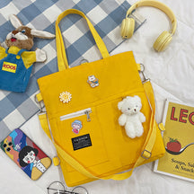 Ins Canvas Bag Female Student Korean Version Messenger Bag Large Capacity Fashion Versatile Single Shoulder Portable Tutoring Bag Double Shoulder Back