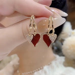 The New Popular Simple Temperament Red Love Earrings Temperament Four Seasons Earrings Light Luxury Niche Design Sense