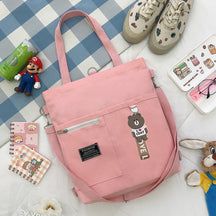 Ins Canvas Bag Female Student Korean Version Messenger Bag Large Capacity Fashion Versatile Single Shoulder Portable Tutoring Bag Double Shoulder Back