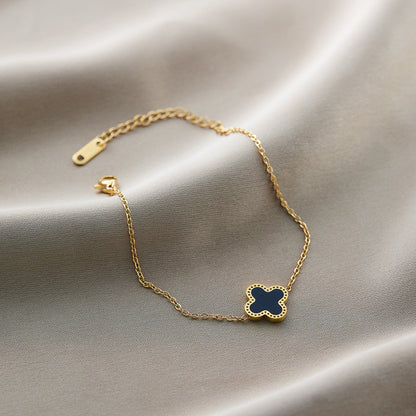 Warm Jian Does Not Fade Cross-border Hot-selling Titanium Steel Bracelet Women's Five-leaf Clover with Diamonds Ins Wind Personality 18K Vacuum Plating