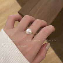 Korean Light Luxury High-end Zircon Pearl Ring Women's Retro Niche Design Bow Ring Ring Open Jewelry