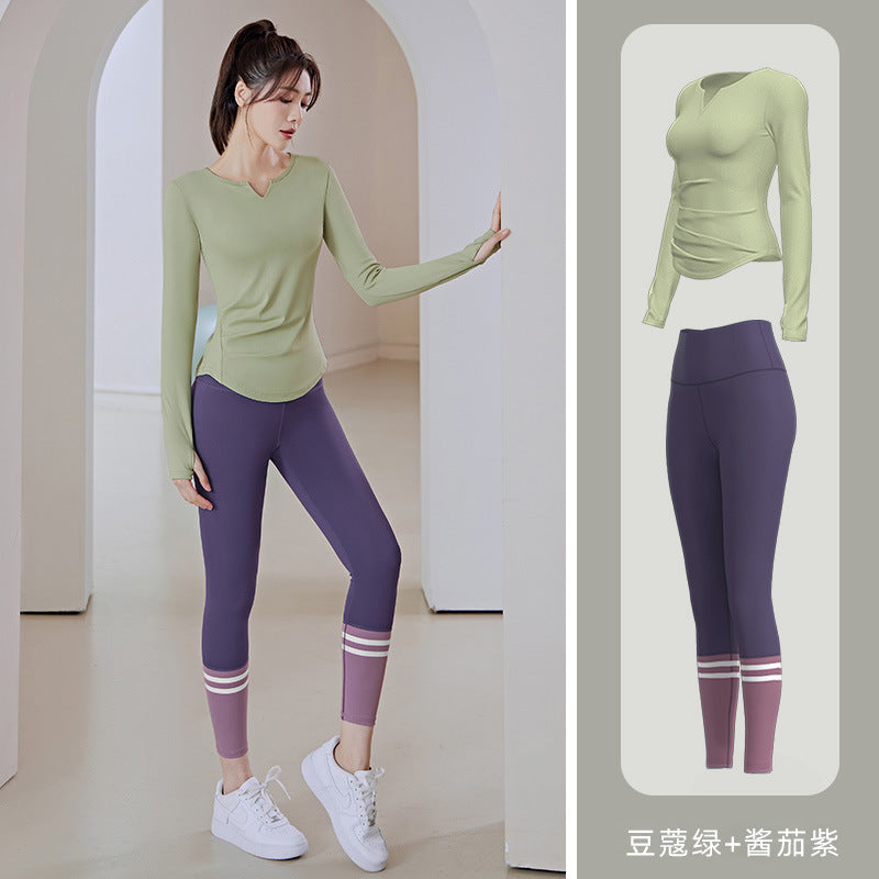 New Abdominal Tight and Hip Lift Nude Slim V-neck Long-sleeved Running Sports Fitness Yoga Suit