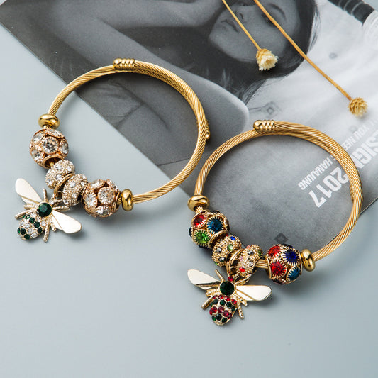 Popular Jewelry Alloy Gold Adjustable Bee Bracelet Shiny Diamond Hot Pan Dora Model