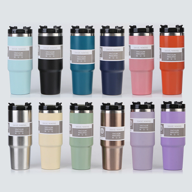 Car Cup 30oz Bingba Cup 304 Stainless Steel Thermos Cup Double Drinking Straw Cup Car Thermal Insulation Cold Cup