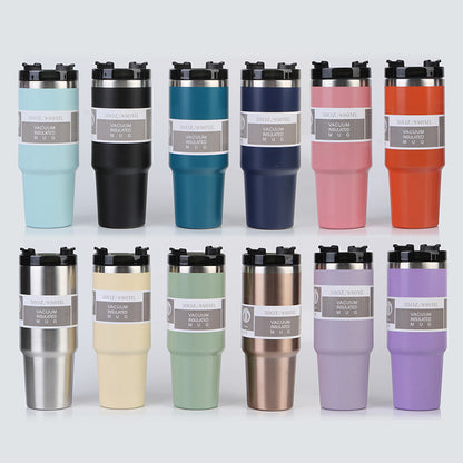 Car Cup 30oz Bingba Cup 304 Stainless Steel Thermos Cup Double Drinking Straw Cup Car Thermal Insulation Cold Cup