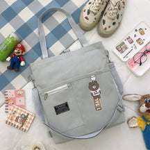 Ins Canvas Bag Female Student Korean Version Messenger Bag Large Capacity Fashion Versatile Single Shoulder Portable Tutoring Bag Double Shoulder Back