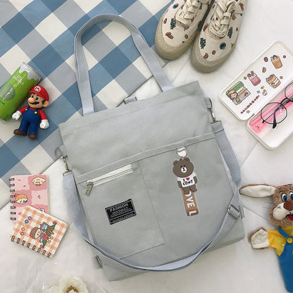 Ins Canvas Bag Female Student Korean Version Messenger Bag Large Capacity Fashion Versatile Single Shoulder Portable Tutoring Bag Double Shoulder Back