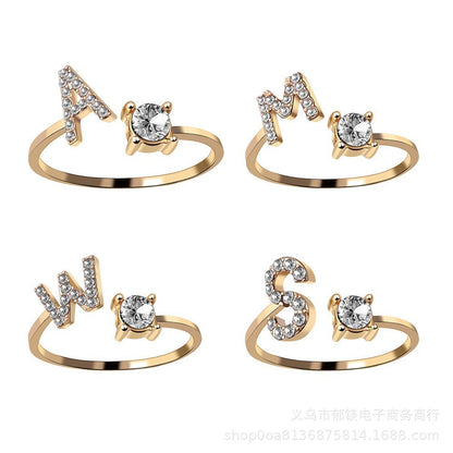 Popular Ring Jewelry, Creative Women's Ring Adjustable Opening Ring 26 Letter Ring Wholesale