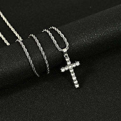 Hip Hop Necklace Jewelry Men's Popular Street Cross Personality Bouncing Alloy Pendant Sweater Chain Wholesale