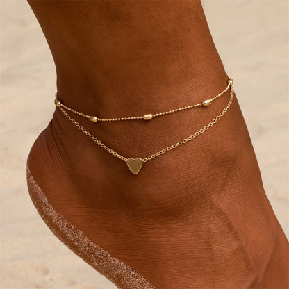 European and American New Anklet Fashion Round Bead Chain Multi-layer Love Alloy Women's Foot Jewelry Beach Anklet Cross-border Jewelry