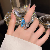 Korean Light Luxury High-end Zircon Pearl Ring Women's Retro Niche Design Bow Ring Ring Open Jewelry