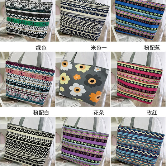 Foreign Trade New Canvas Bag Large-capacity Women's Bag Printed Handbag Ethnic Style Literary and Artistic Student Bag Shopping Bag