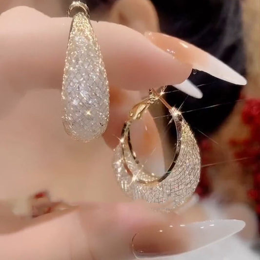 XP17 Exquisite Super Flash Mesh Yarn Zircon Earrings Women's Ins Tide Light Luxury Niche High-end Design Stud Earrings