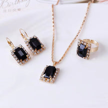 XP17 European and American Ins Water Drop Jewelry Set, Personalized Fashion Color Rhinestone Necklace, Earrings, Ring Set New