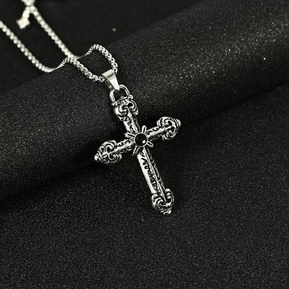 Hip Hop Necklace Jewelry Men's Popular Street Cross Personality Bouncing Alloy Pendant Sweater Chain Wholesale