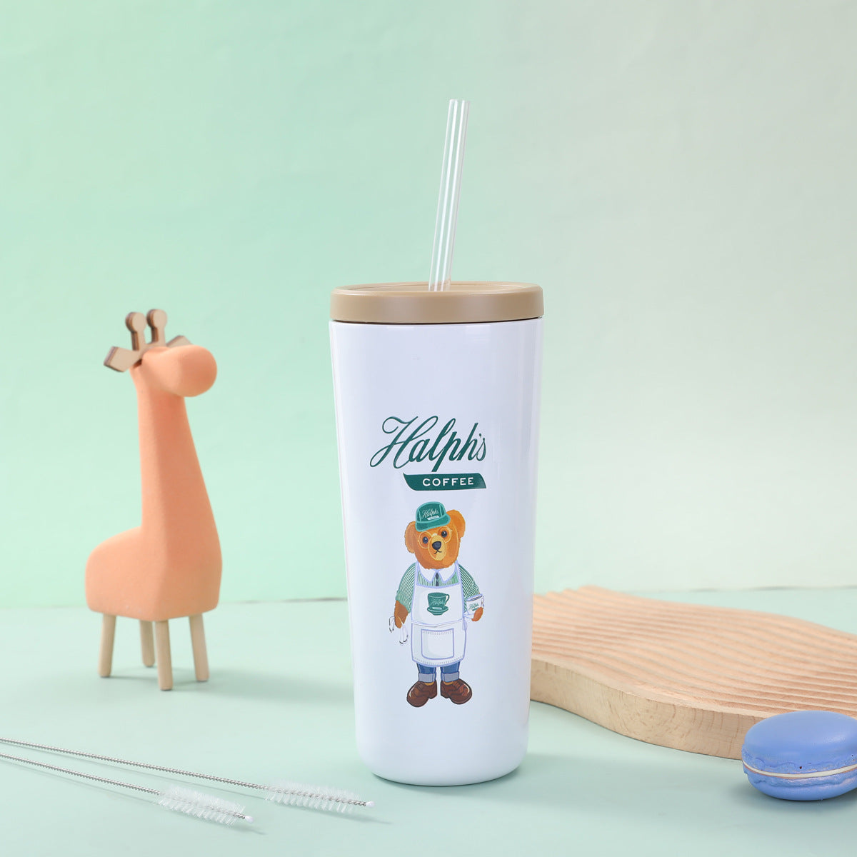 New Creative Printing Outdoor Straw Cup 304 Stainless Steel Thermos Cup Large Capacity Small Fresh Coffee Cup