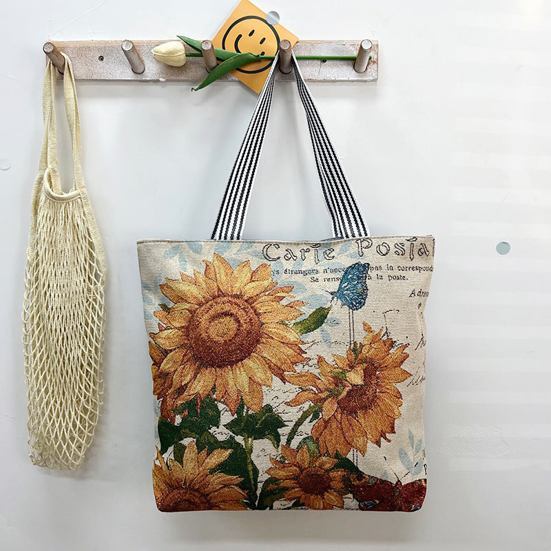 New Gold Silk Single-sided Cloth Bag Foreign Trade Fashion Shoulder Women's Bag Cute Shopping Bag Cross-border Supply Literary Canvas Bag