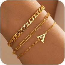 New Fashion Versatile 26-letter Bracelet Set, Plated with 14K Gold Light Luxury Stackable Bracelet Jewelry Women