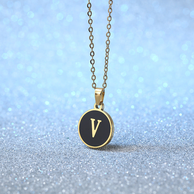 Foreign Trade Hot-selling Ins Wind Simple Alloy, English Letter Necklace Pendant Round Item Pendant 26 Letter Necklace