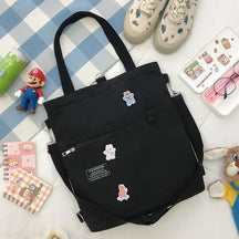 Ins Canvas Bag Female Student Korean Version Messenger Bag Large Capacity Fashion Versatile Single Shoulder Portable Tutoring Bag Double Shoulder Back