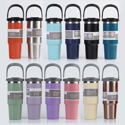 Car Cup 30oz Bingba Cup 304 Stainless Steel Thermos Cup Double Drinking Straw Cup Car Thermal Insulation Cold Cup