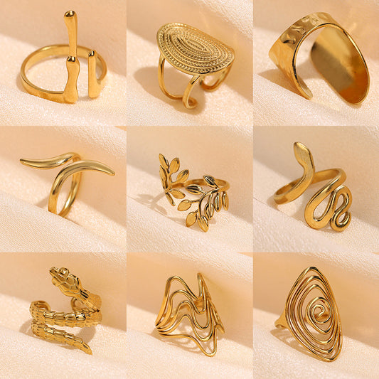 Hot Selling High-grade Stainless Steel Ring Opening Retro Geometric Line Ring Hydraulic Titanium Steel Jewelry Spot