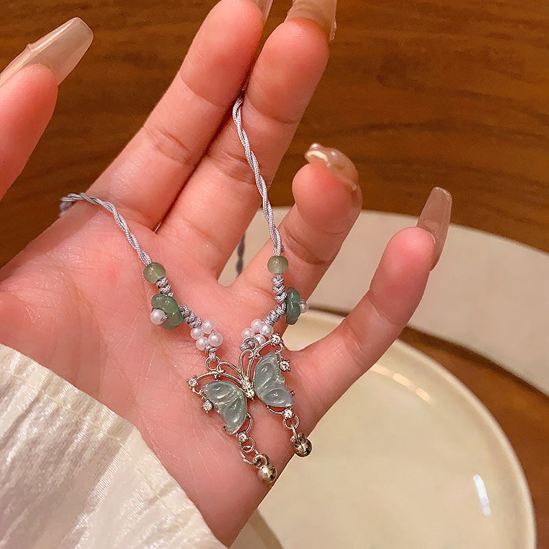 Korean New Pearl Butterfly Necklace Women's High-end Light Luxury Niche Versatile Sweater Chain Autumn and Winter Popular Accessories