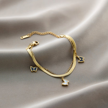 Warm Jian Does Not Fade Cross-border Hot-selling Titanium Steel Bracelet Women's Five-leaf Clover with Diamonds Ins Wind Personality 18K Vacuum Plating