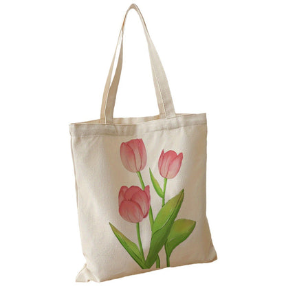 Tulip Flowe Printed Canvas Bag Tote Bag Casual Durable Shopping Bag Gift
