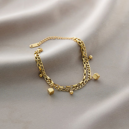 Warm Jian Does Not Fade Cross-border Hot-selling Titanium Steel Bracelet Women's Five-leaf Clover with Diamonds Ins Wind Personality 18K Vacuum Plating