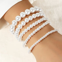 XP17 Cross-border Hot-selling Imitation Pearl Beaded Bracelet Women's 4/6/8/10/14MM Elastic Rope Bracelet Hand Jewelry