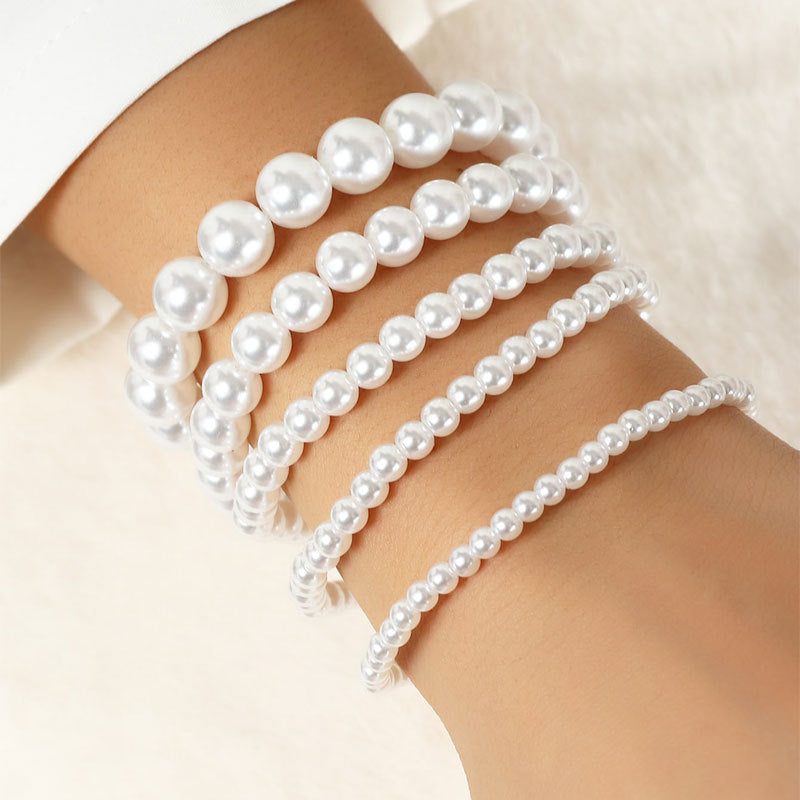 XP17 Cross-border Hot-selling Imitation Pearl Beaded Bracelet Women's 4/6/8/10/14MM Elastic Rope Bracelet Hand Jewelry