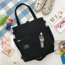 Ins Canvas Bag Female Student Korean Version Messenger Bag Large Capacity Fashion Versatile Single Shoulder Portable Tutoring Bag Double Shoulder Back