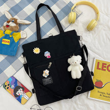 Ins Canvas Bag Female Student Korean Version Messenger Bag Large Capacity Fashion Versatile Single Shoulder Portable Tutoring Bag Double Shoulder Back